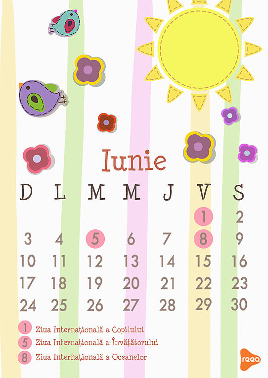 Calendarul 2018 - luna iunie pentru copii