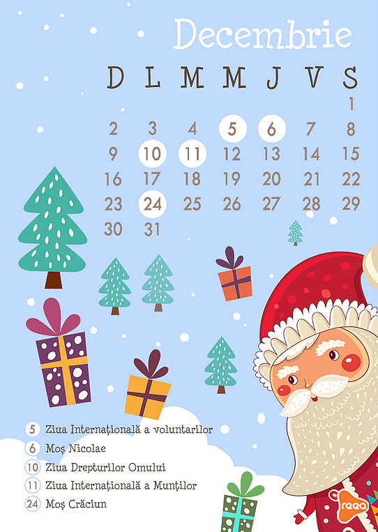 Calendarul 2018 - luna decembrie pentru copii
