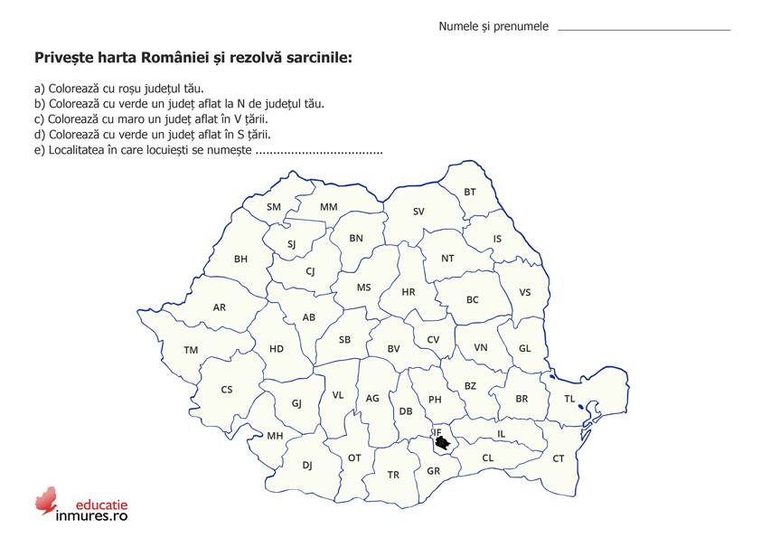 Privește harta României și rezolvă sarcinile.