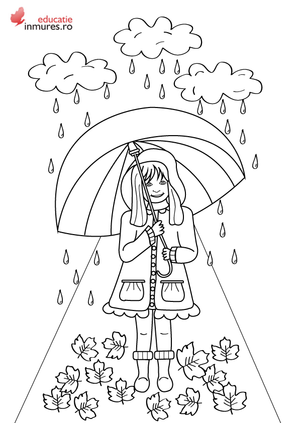 Planșă de colorat pentru preșcolari - O fetiță cu umbrelă