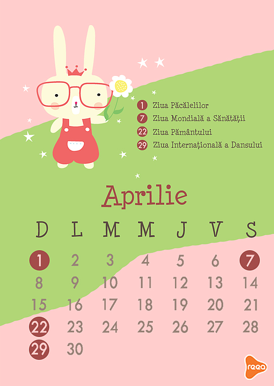 Calendarul 2018 - luna aprilie pentru copii
