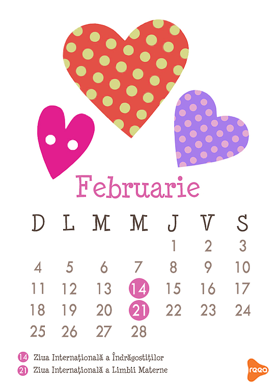 Calendarul 2018 - luna februarie pentru copii