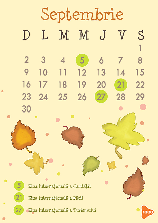 Calendarul 2018 - luna septembrie pentru copii