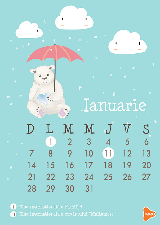 Calendarul 2018 - luna ianuarie pentru copii