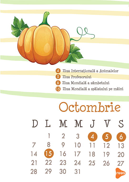Calendarul 2018 - luna octombrie pentru copii