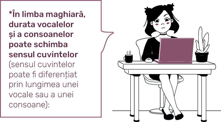 *În limba maghiară, durata vocalelor și a consoanelor poate schimba sensul cuvintelor (sensul cuvintelor poate fi dif   