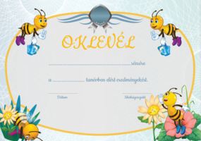 Diplomă pentru preșcolari cu albinuțe